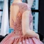 Luxury / Gorgeous Pearl Pink Dancing Prom Dresses 2023 Ball Gown Square Neckline Sleeveless Pierced Appliques Lace Sequins Floor-Length / Long Ruffle Backless Satin