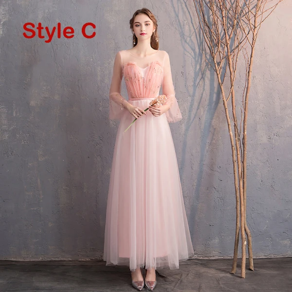 Discount Pearl Pink Bridesmaid Dresses 2019 A-Line / Princess Off-The-Shoulder 1/2 Sleeves Glitter Tulle Sash Floor-Length / Long Ruffle Backless Wedding Party Dresses
