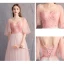 Discount Pearl Pink Bridesmaid Dresses 2019 A-Line / Princess Off-The-Shoulder 1/2 Sleeves Glitter Tulle Sash Floor-Length / Long Ruffle Backless Wedding Party Dresses