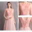 Discount Pearl Pink Bridesmaid Dresses 2019 A-Line / Princess Off-The-Shoulder 1/2 Sleeves Glitter Tulle Sash Floor-Length / Long Ruffle Backless Wedding Party Dresses