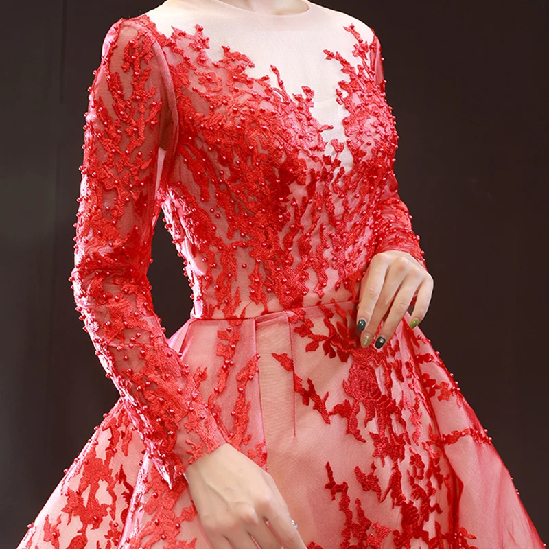 chinese dress ladies Long 3/4 Sleeve Mother of The Bride Lace Dress