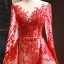 Luxury / Gorgeous Red Red Carpet Evening Dresses  2023 A-Line / Princess See-through Scoop Neck Long Sleeve Appliques Lace Beading Pearl Chapel Train Formal Dresses