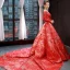 Luxury / Gorgeous Red Red Carpet Evening Dresses  2023 A-Line / Princess See-through Scoop Neck Long Sleeve Appliques Lace Beading Pearl Chapel Train Formal Dresses