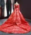 Luxury / Gorgeous Red Red Carpet Evening Dresses  2023 A-Line / Princess See-through Scoop Neck Long Sleeve Appliques Lace Beading Pearl Chapel Train Formal Dresses