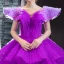 Luxury / Gorgeous Purple Red Carpet Prom Dresses 2023 Ball Gown V-Neck Cap Sleeves Court Train Cascading Ruffles Backless Formal Dresses