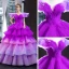 Luxury / Gorgeous Purple Red Carpet Prom Dresses 2023 Ball Gown V-Neck Cap Sleeves Court Train Cascading Ruffles Backless Formal Dresses