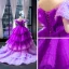 Luxury / Gorgeous Purple Red Carpet Prom Dresses 2023 Ball Gown V-Neck Cap Sleeves Court Train Cascading Ruffles Backless Formal Dresses