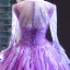 Luxe Lilas Transparentes Robe De Soirée 2023 Princesse Encolure Dégagée Manches Longues Manches de cloche Perlage Plumes Chapel Train Volants Dos Nu Robe De Ceremonie