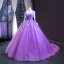 Luxe Lilas Transparentes Robe De Soirée 2023 Princesse Encolure Dégagée Manches Longues Manches de cloche Perlage Plumes Chapel Train Volants Dos Nu Robe De Ceremonie