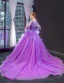 Luxe Lilas Transparentes Robe De Soirée 2023 Princesse Encolure Dégagée Manches Longues Manches de cloche Perlage Plumes Chapel Train Volants Dos Nu Robe De Ceremonie