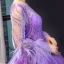 Luxe Lilas Transparentes Robe De Soirée 2023 Princesse Encolure Dégagée Manches Longues Manches de cloche Perlage Plumes Chapel Train Volants Dos Nu Robe De Ceremonie