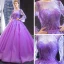 Luxe Lilas Transparentes Robe De Soirée 2023 Princesse Encolure Dégagée Manches Longues Manches de cloche Perlage Plumes Chapel Train Volants Dos Nu Robe De Ceremonie