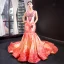 Flower Fairy Champagne Evening Dresses  2023 Trumpet / Mermaid V-Neck Sleeveless Watermelon Appliques Flower Rhinestone Beading Chapel Train Ruffle Backless