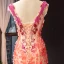 Flower Fairy Champagne Evening Dresses  2023 Trumpet / Mermaid V-Neck Sleeveless Watermelon Appliques Flower Rhinestone Beading Chapel Train Ruffle Backless