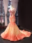 Flower Fairy Champagne Evening Dresses  2023 Trumpet / Mermaid V-Neck Sleeveless Watermelon Appliques Flower Rhinestone Beading Chapel Train Ruffle Backless