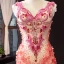 Flower Fairy Champagne Evening Dresses  2023 Trumpet / Mermaid V-Neck Sleeveless Watermelon Appliques Flower Rhinestone Beading Chapel Train Ruffle Backless