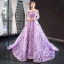 High End Lila Durchsichtige Abendkleider 2023 A Linie Off Shoulder Lange Ärmel Pailletten Hof-Schleppe Rüschen Rückenfreies Festliche Kleider
