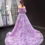 High End Lila Durchsichtige Abendkleider 2023 A Linie Off Shoulder Lange Ärmel Pailletten Hof-Schleppe Rüschen Rückenfreies Festliche Kleider