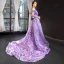 High End Lila Durchsichtige Abendkleider 2023 A Linie Off Shoulder Lange Ärmel Pailletten Hof-Schleppe Rüschen Rückenfreies Festliche Kleider