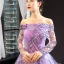 High End Lila Durchsichtige Abendkleider 2023 A Linie Off Shoulder Lange Ärmel Pailletten Hof-Schleppe Rüschen Rückenfreies Festliche Kleider