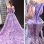 High End Lila Durchsichtige Abendkleider 2023 A Linie Off Shoulder Lange Ärmel Pailletten Hof-Schleppe Rüschen Rückenfreies Festliche Kleider