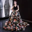 Flower Fairy Black Floral Evening Dresses  2023 A-Line / Princess Deep V-Neck Sleeveless Appliques Lace Beading Pearl Bow Sash Printing Satin