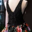 Flower Fairy Black Floral Evening Dresses  2023 A-Line / Princess Deep V-Neck Sleeveless Appliques Lace Beading Pearl Bow Sash Printing Satin
