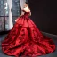 Luxury / Gorgeous Pearl Pink Red Carpet Evening Dresses  2023 Ball Gown Off-The-Shoulder Short Sleeve Glitter Tulle Appliques Flower Beading Court Train Ruffle Backless