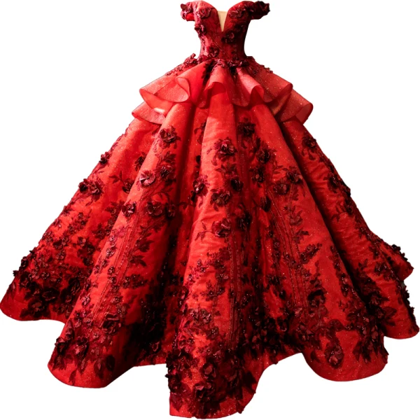 Luxury / Gorgeous Pearl Pink Red Carpet Evening Dresses  2023 Ball Gown Off-The-Shoulder Short Sleeve Glitter Tulle Appliques Flower Beading Court Train Ruffle Backless