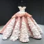 Luxury / Gorgeous Pearl Pink Red Carpet Evening Dresses  2023 Ball Gown Off-The-Shoulder Short Sleeve Glitter Tulle Appliques Flower Beading Court Train Ruffle Backless