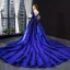 Luxe Bleu Roi Tapis rouge Robe De Soirée 2023 Trompette / Sirène Transparentes Encolure Carrée Manches Courtes Appliques En Dentelle Perlage Faux Diamant Détachable Chapel Train Volants
