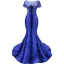 Luxe Bleu Roi Tapis rouge Robe De Soirée 2023 Trompette / Sirène Transparentes Encolure Carrée Manches Courtes Appliques En Dentelle Perlage Faux Diamant Détachable Chapel Train Volants