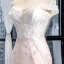 Luxury / Gorgeous Blushing Pink Bridal Wedding Dresses 2023 Trumpet / Mermaid Off-The-Shoulder Short Sleeve Backless Appliques Lace Beading Chapel Train