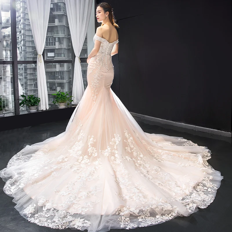 chinese dress ladies Early Spring 2023 Gorgeous Mermaid Wedding Dress Satin Bridal Gown Wedding Dress- Meli M/170 / As Shown main image 1