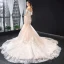 Luxury / Gorgeous Blushing Pink Bridal Wedding Dresses 2023 Trumpet / Mermaid Off-The-Shoulder Short Sleeve Backless Appliques Lace Beading Chapel Train