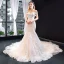 Luxury / Gorgeous Blushing Pink Bridal Wedding Dresses 2023 Trumpet / Mermaid Off-The-Shoulder Short Sleeve Backless Appliques Lace Beading Chapel Train