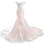 Luxury / Gorgeous Blushing Pink Bridal Wedding Dresses 2023 Trumpet / Mermaid Off-The-Shoulder Short Sleeve Backless Appliques Lace Beading Chapel Train