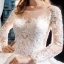Illusion Blanche Transparentes La Mariée Robe De Mariée 2023 Robe Boule Encolure Carrée Manches Longues Dos Nu Appliques En Dentelle Perlage Chapel Train Volants