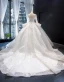 Illusion Blanche Transparentes La Mariée Robe De Mariée 2023 Robe Boule Encolure Carrée Manches Longues Dos Nu Appliques En Dentelle Perlage Chapel Train Volants