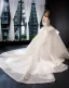 Illusion Blanche Transparentes La Mariée Robe De Mariée 2023 Robe Boule Encolure Carrée Manches Longues Dos Nu Appliques En Dentelle Perlage Chapel Train Volants