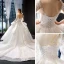 Illusion Blanche Transparentes La Mariée Robe De Mariée 2023 Robe Boule Encolure Carrée Manches Longues Dos Nu Appliques En Dentelle Perlage Chapel Train Volants