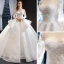 Illusion Blanche Transparentes La Mariée Robe De Mariée 2023 Robe Boule Encolure Carrée Manches Longues Dos Nu Appliques En Dentelle Perlage Chapel Train Volants