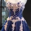 High-end Royal Blue Evening Dresses  A-Line / Princess 2023 Sweetheart Sleeveless Appliques Lace Beading Court Train Ruffle Backless Formal Dresses