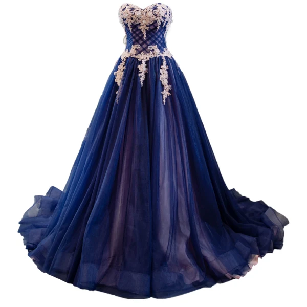 High-end Royal Blue Evening Dresses  A-Line / Princess 2023 Sweetheart Sleeveless Appliques Lace Beading Court Train Ruffle Backless Formal Dresses