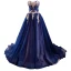High-end Royal Blue Evening Dresses  A-Line / Princess 2023 Sweetheart Sleeveless Appliques Lace Beading Court Train Ruffle Backless Formal Dresses
