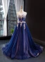 High-end Royal Blue Evening Dresses  A-Line / Princess 2023 Sweetheart Sleeveless Appliques Lace Beading Court Train Ruffle Backless Formal Dresses