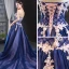 High-end Royal Blue Evening Dresses  A-Line / Princess 2023 Sweetheart Sleeveless Appliques Lace Beading Court Train Ruffle Backless Formal Dresses