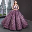 Luxury / Gorgeous Grape Dancing Prom Dresses 2023 Ball Gown See-through V-Neck Sleeveless Appliques Lace Beading Sequins Floor-Length / Long Ruffle Backless