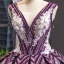 Luxury / Gorgeous Grape Dancing Prom Dresses 2023 Ball Gown See-through V-Neck Sleeveless Appliques Lace Beading Sequins Floor-Length / Long Ruffle Backless