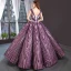 Luxury / Gorgeous Grape Dancing Prom Dresses 2023 Ball Gown See-through V-Neck Sleeveless Appliques Lace Beading Sequins Floor-Length / Long Ruffle Backless